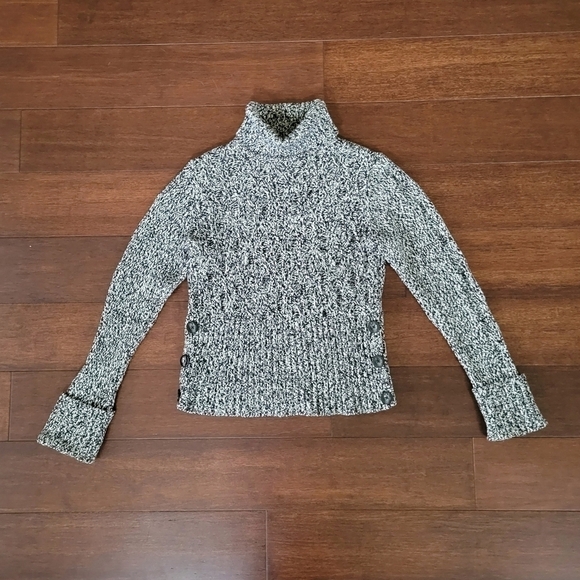 Apt 9 Black & White Cable Knit Button Detail Turtleneck Sweater Women's Petite S - Picture 5 of 7